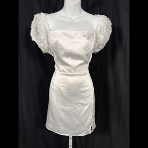 Lulus Precious Enchantment Satin Floral Puff Sleeve Mini Dress Size XL